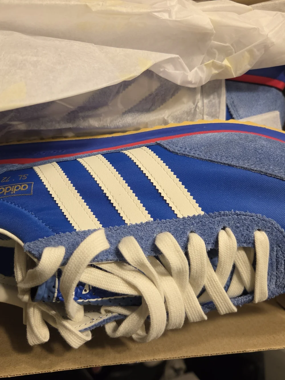 adidas Royal Blue Retro Runner with White Stripes and Red/Yellow Trim
